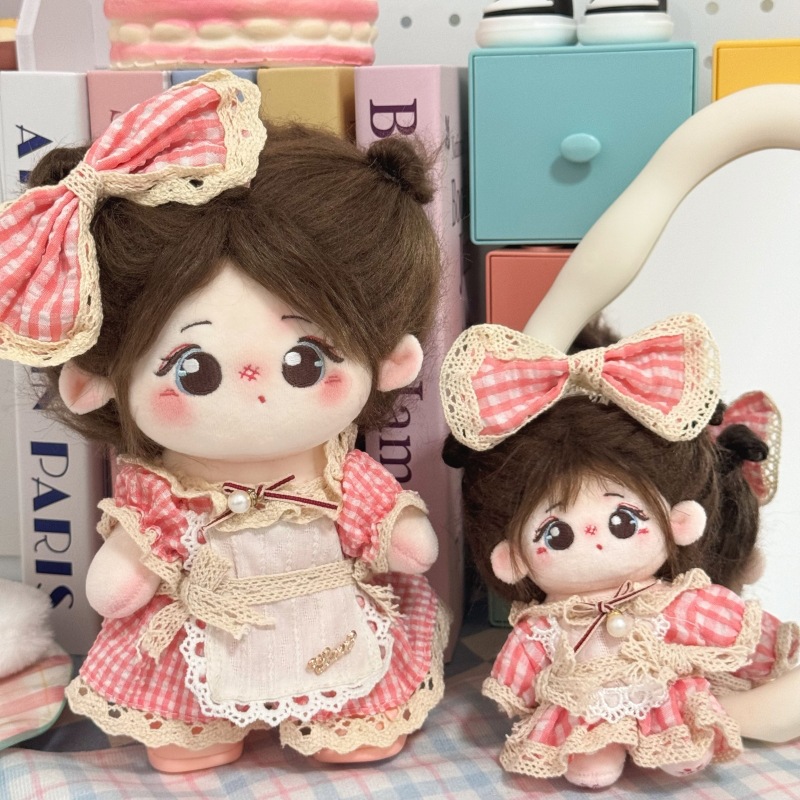 【10cm/20cm】ぬいぐるみ服 ギンガムチェック柄リボンワンピース