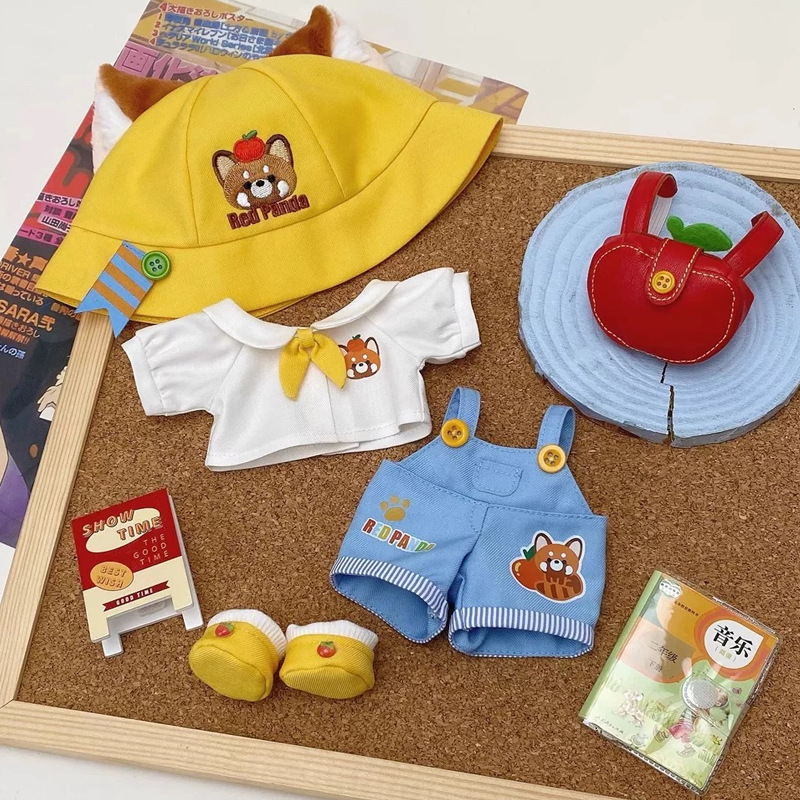 【10cm】ぬいぐるみ服 幼稚園服風レッサーパンダオーバーオール