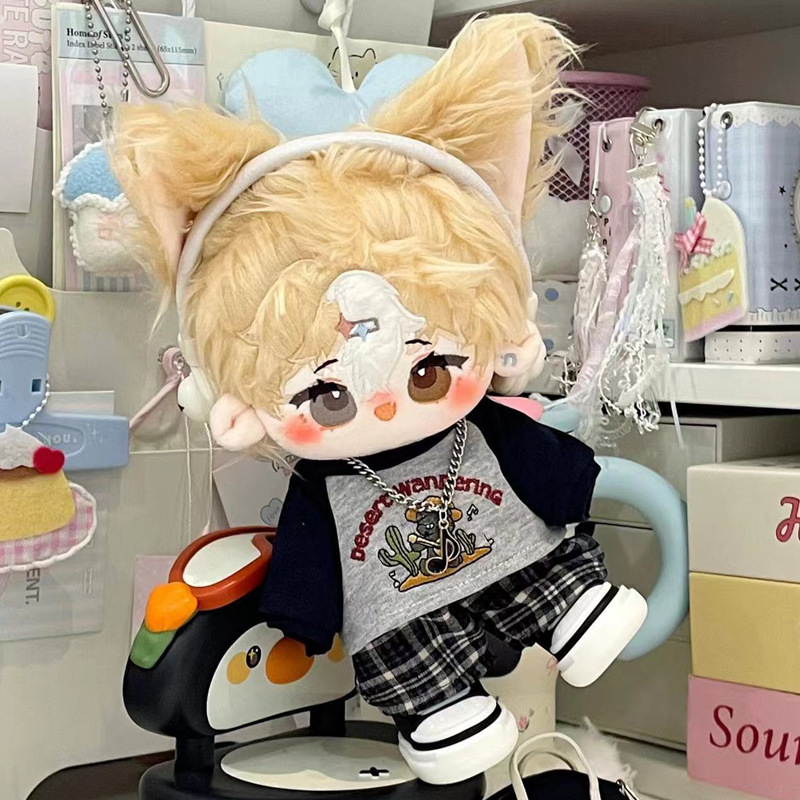 ぬいぐるみ服 砂漠プリント チェック柄セットアップ 20cm