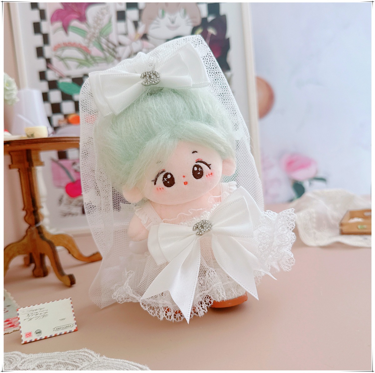 【10cm】ぬいぐるみ服 天使の羽根付き純白のウェディングドレス