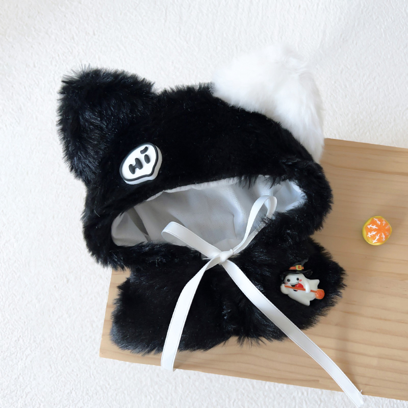 【10cm】ぬいぐるみ服　白黒オセロ猫耳ポンチョ