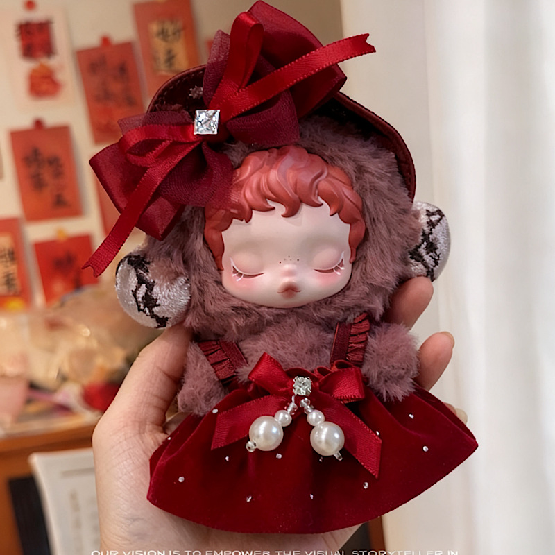 【15cm】ぬいぐるみ服 レッド水玉リボンワンピース　全4種