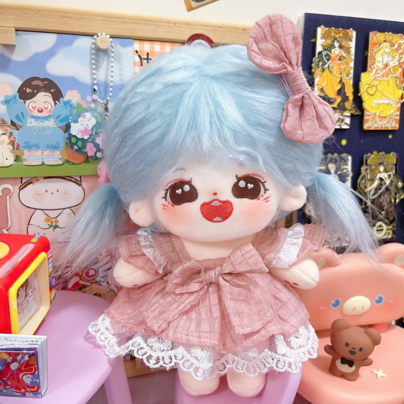【20cm】ぬいぐるみ服 ピンクチェックフリルワンピース