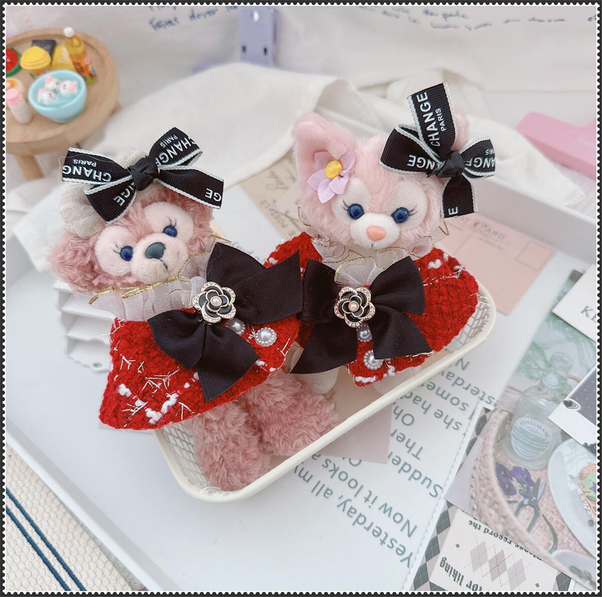 【10cm】ぬいぐるみ服 赤色ツイードお嬢様ケープ