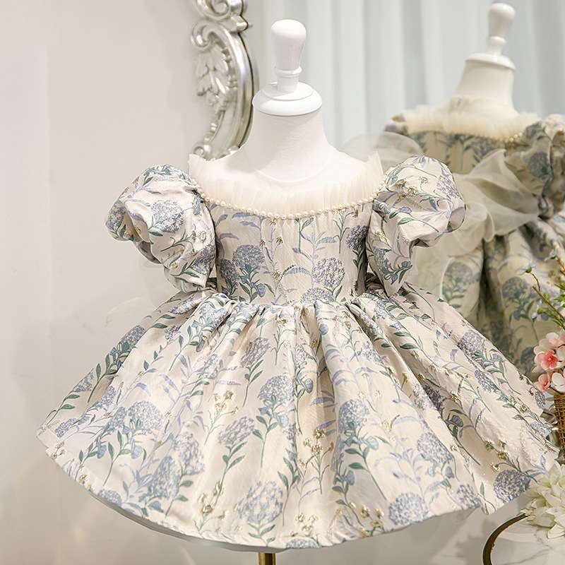 キッズドレス  花柄プリンセスドレス パフスリーブ