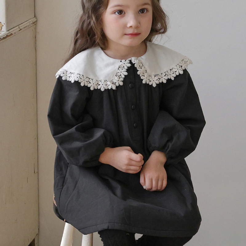 ピアノ発表会ドレス フリル襟付きピアノ発表会用ワンピース 長袖 2色展開 90-150センチ対応