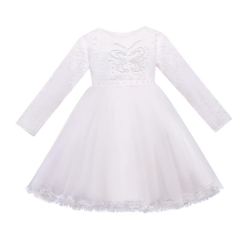 ピアノ発表会ドレス 長袖 純白のお姫様風 キッズドレス