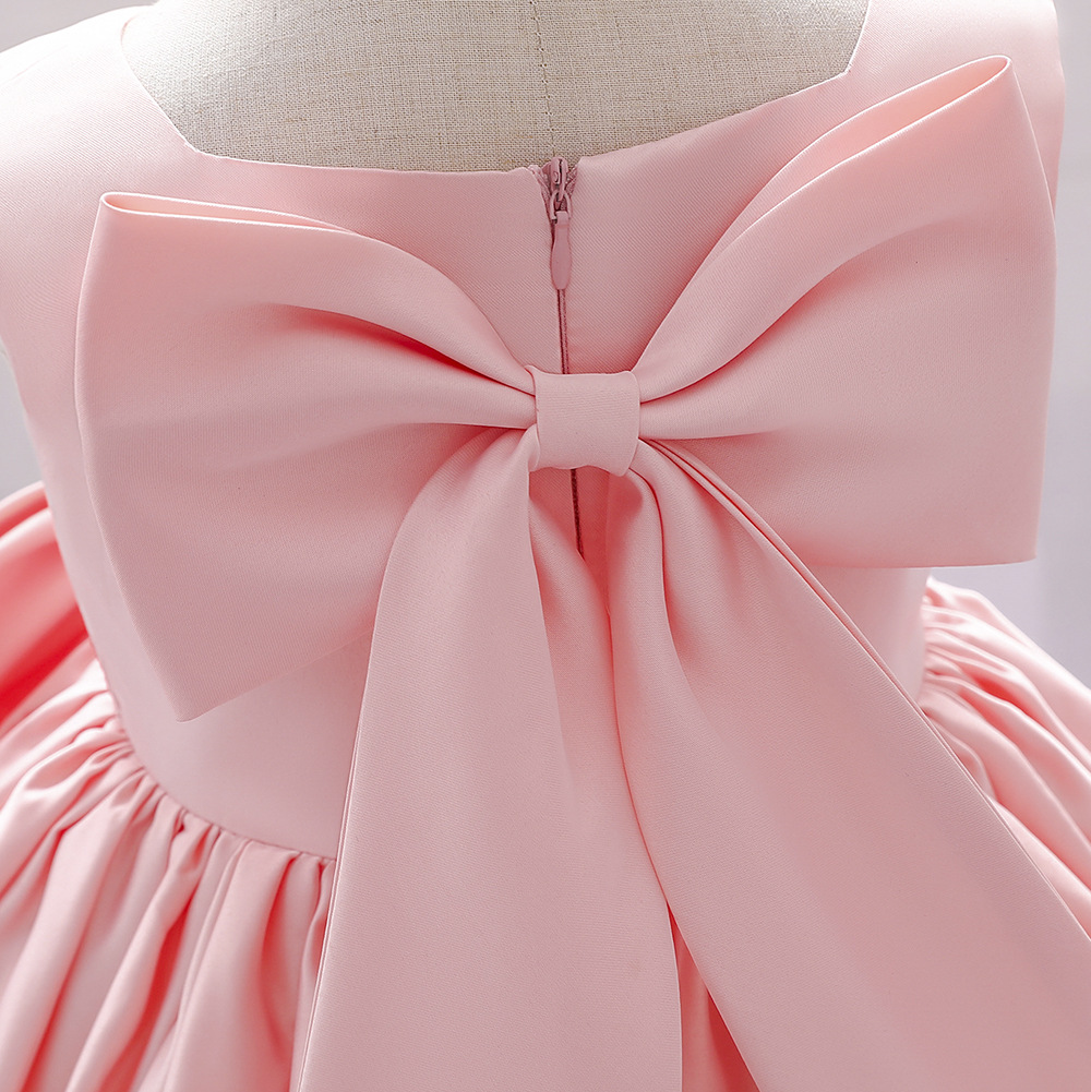 ピアノ発表会ドレス サテン生地 大きなリボンが特徴の子どもドレス 結婚式やお誕生日 リングガールにも