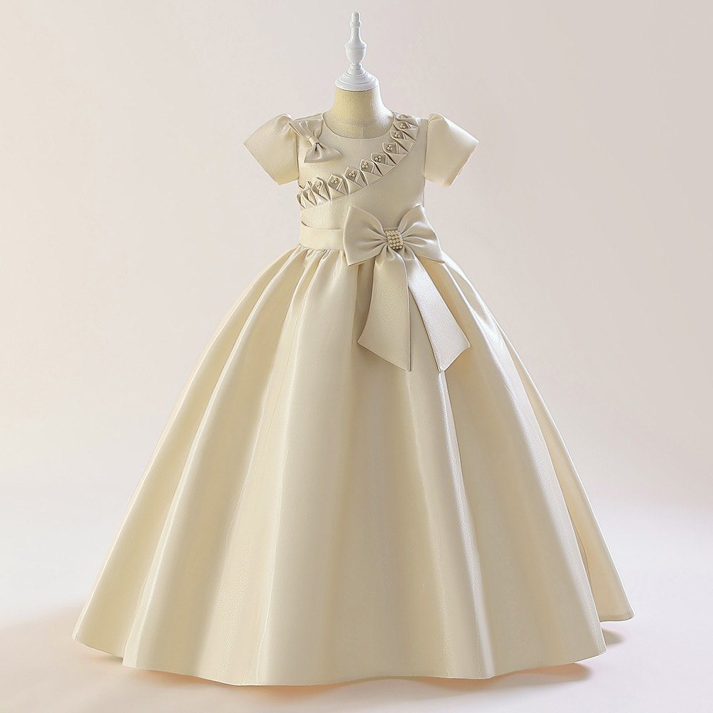 ピアノ発表会 キッズドレス 子供服 サテン素材 長袖 四色展開 結婚式対応
