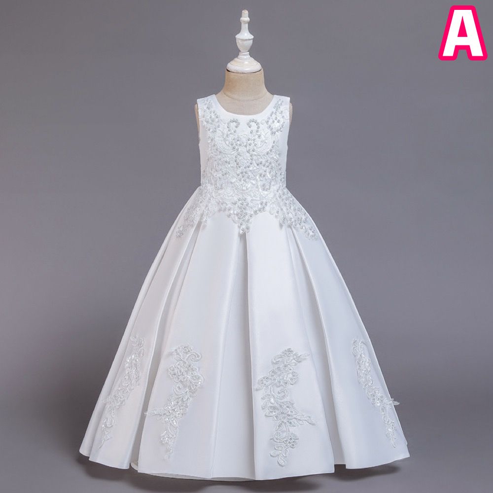 ピアノ発表会ドレス 結婚式用 キッズドレス キッズ刺繍ドレス ノースリーブフォーマルドレス