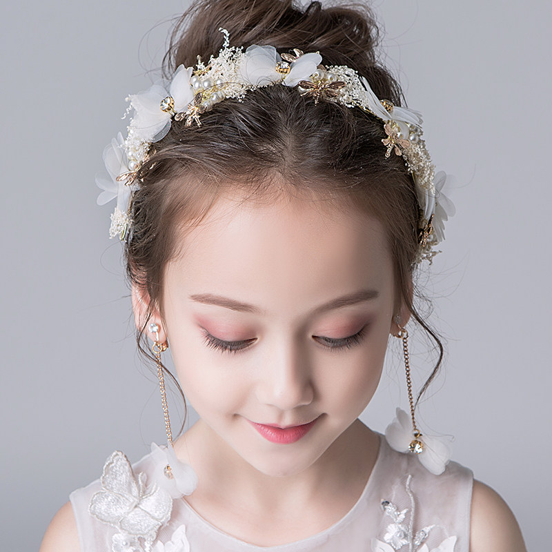 ピアノ発表会ドレス 花かんむり風パール付きヘアアクセサリーとイヤリングセット