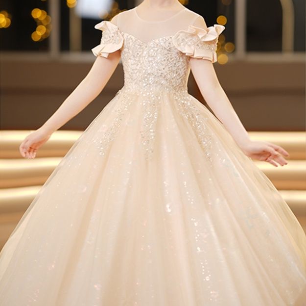 ピアノ発表会 結婚式用キッズドレス キラめき姫系チュールロングドレス