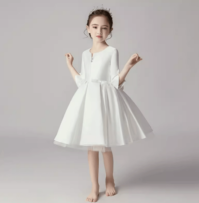 ピアノ発表会 結婚式用 子どもドレス ショート丈 リボン付きサテン子どもドレス