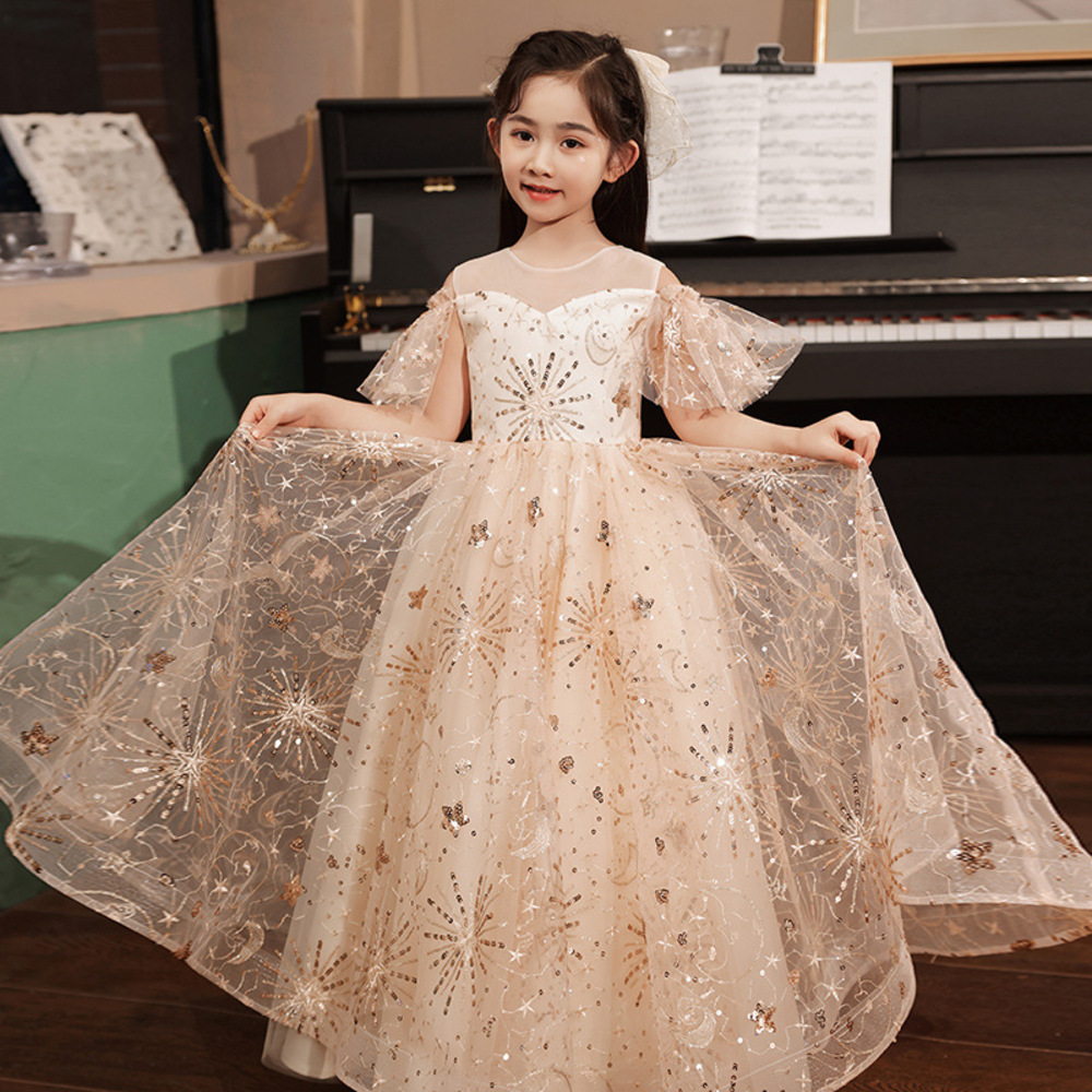 ピアノ発表会 結婚式用 子どもドレス ベージュハイネックドレス ピアノ