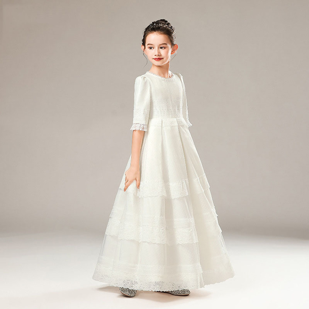 ピアノ発表会 結婚式用 子どもドレス ホワイトシンプルレースドレス