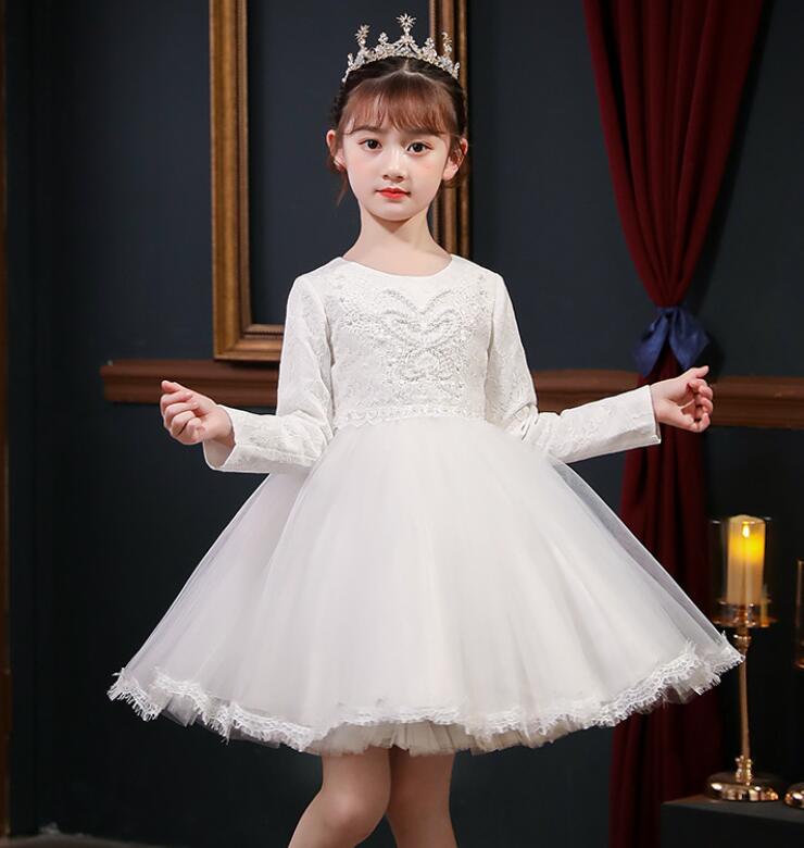 ピアノ発表会ドレス 長袖 純白のお姫様風 キッズドレス