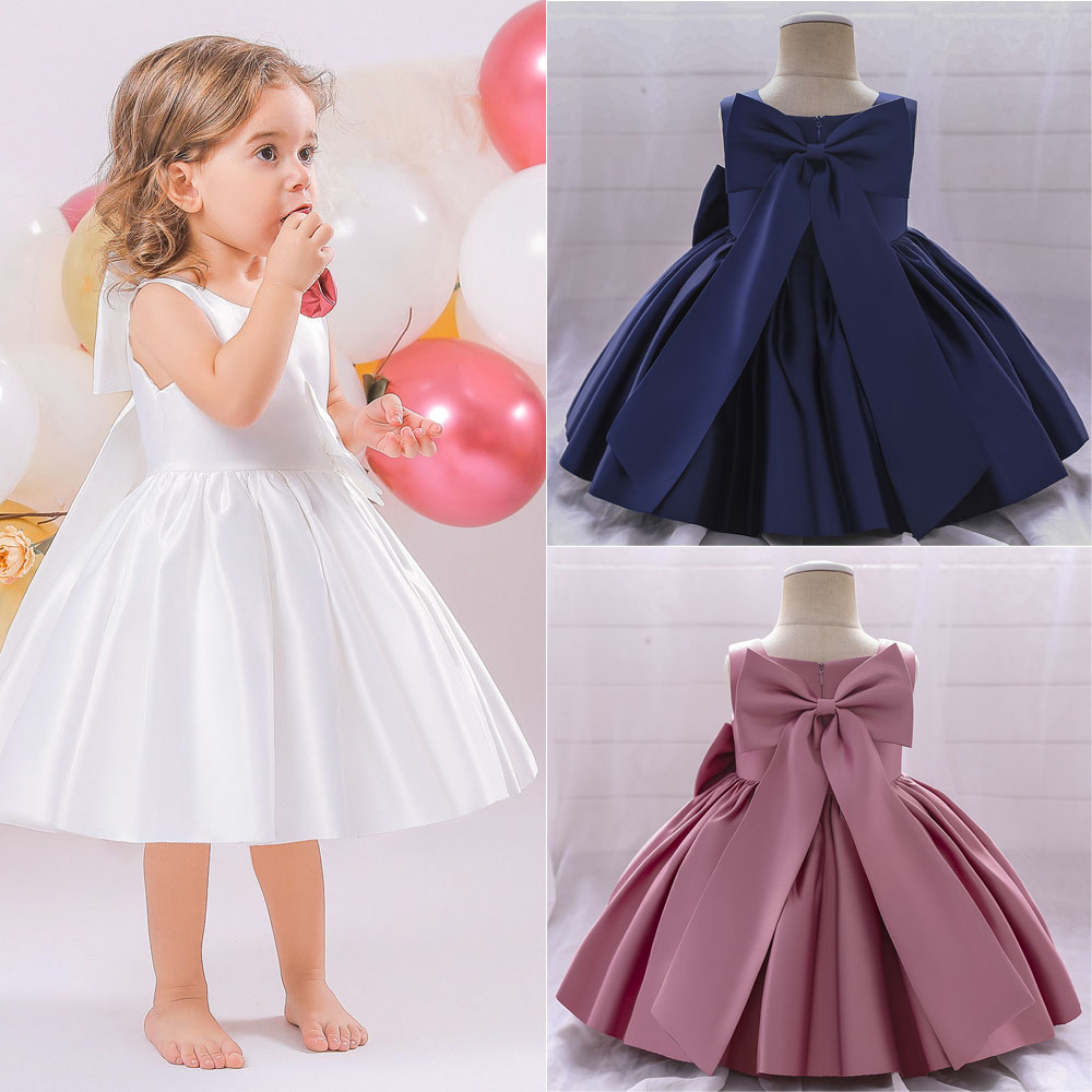 ピアノ発表会ドレス サテン生地 大きなリボンが特徴の子どもドレス 結婚式やお誕生日 リングガールにも