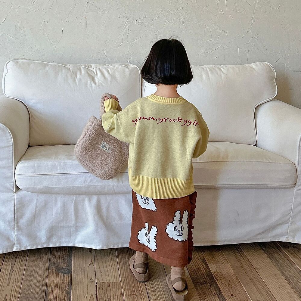 子ども服 子どもニット ウサギイラストがデザインされたレトロカラーニット