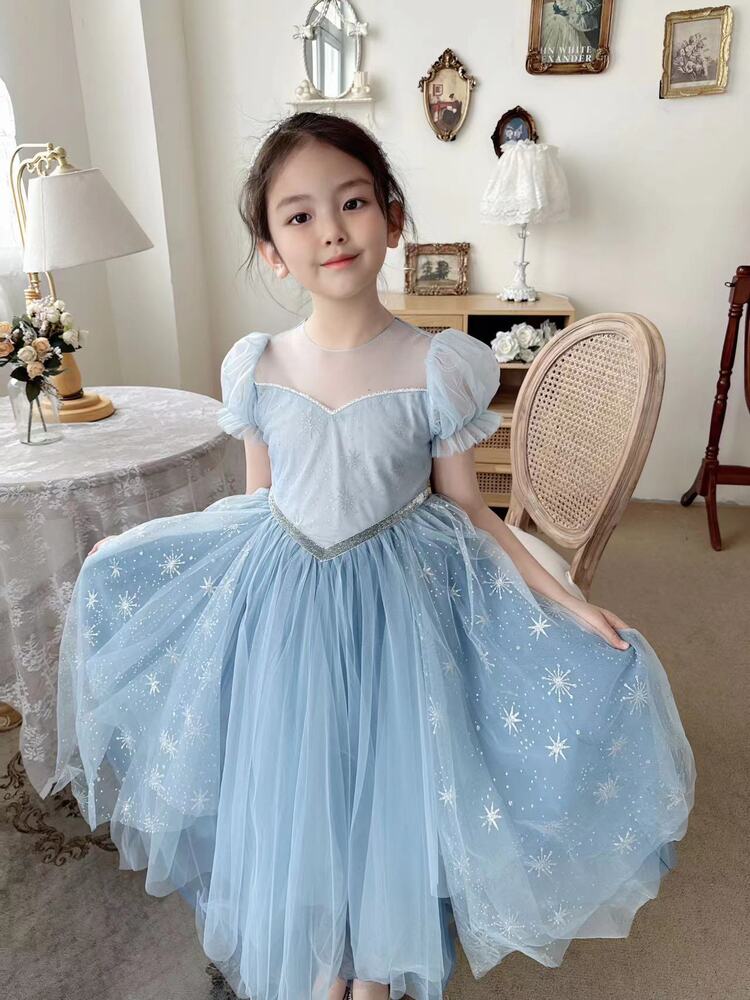 ピアノ発表会 結婚式用 子どもドレス ディズニー 雪の結晶チュール シンデレラ風 シフォンドレス