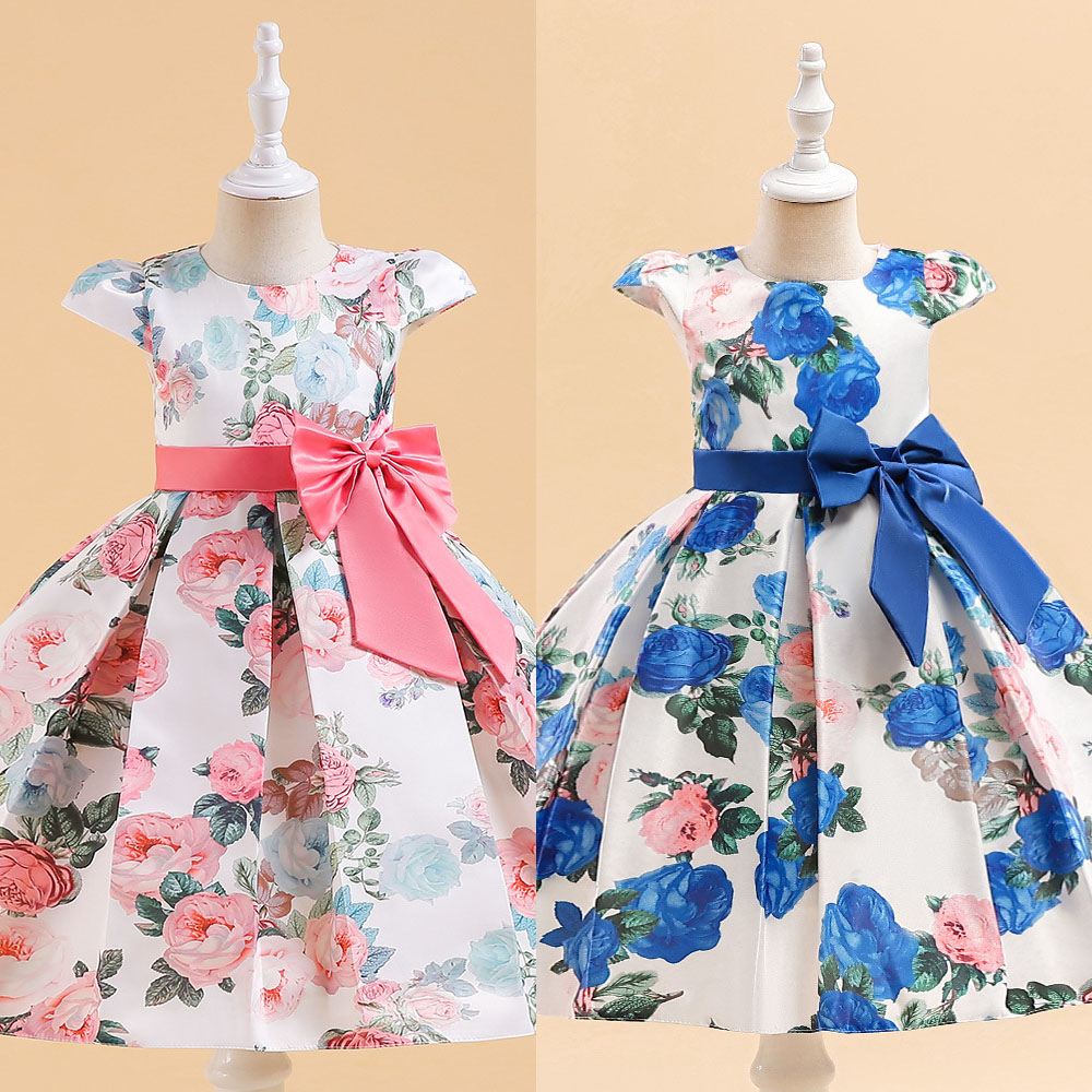 ピアノ発表会ドレス ローズとリボンが可愛い花柄のキッズドレス 結婚式 誕生日 パーティにも対応 子供ドレス 2色展開