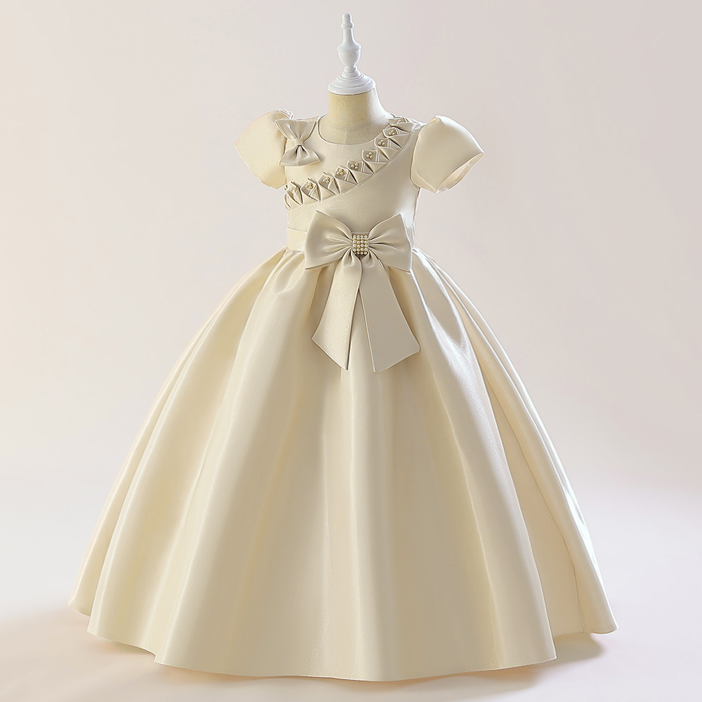 ピアノ発表会 キッズドレス 子供服 サテン素材 長袖 四色展開 結婚式対応