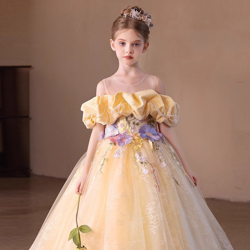 キッズドレス お姫様風花飾り付きふんわりドレス