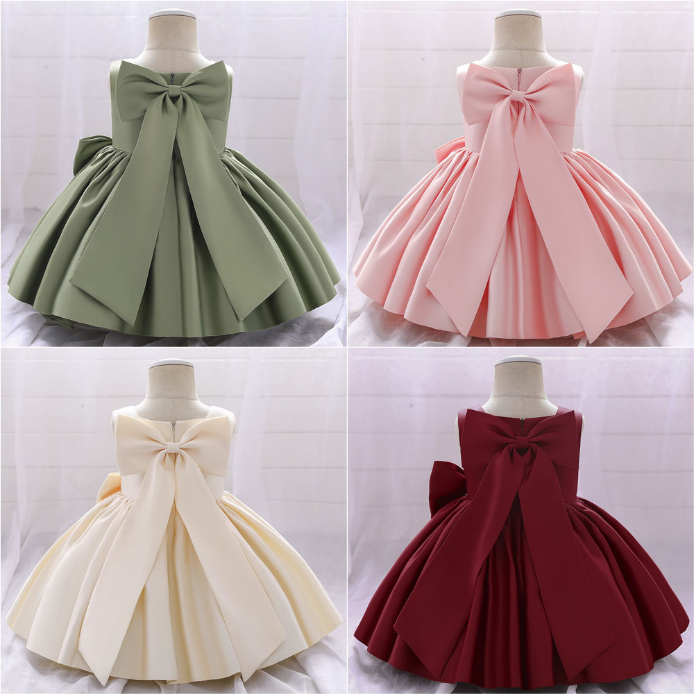 ピアノ発表会ドレス サテン生地 大きなリボンが特徴の子どもドレス 結婚式やお誕生日 リングガールにも