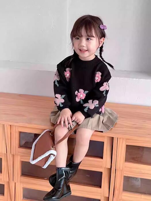 子ども服 子どもニットフラワーモチーフプルオーバー