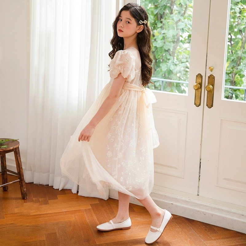 キッズドレス 小花柄チュールレイヤードワンピース