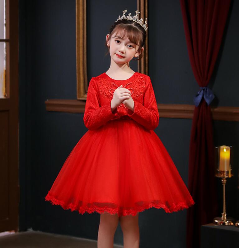 ピアノ発表会ドレス 長袖 純白のお姫様風 キッズドレス