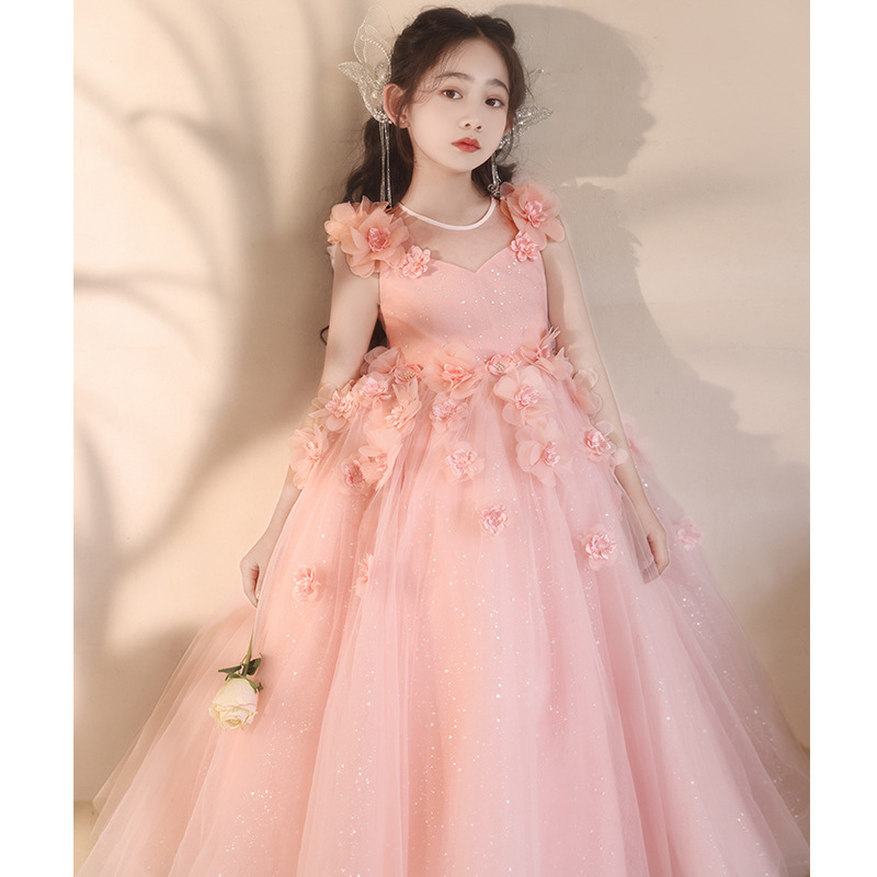 キッズドレス キラキラ光る花びらのチュールドレス