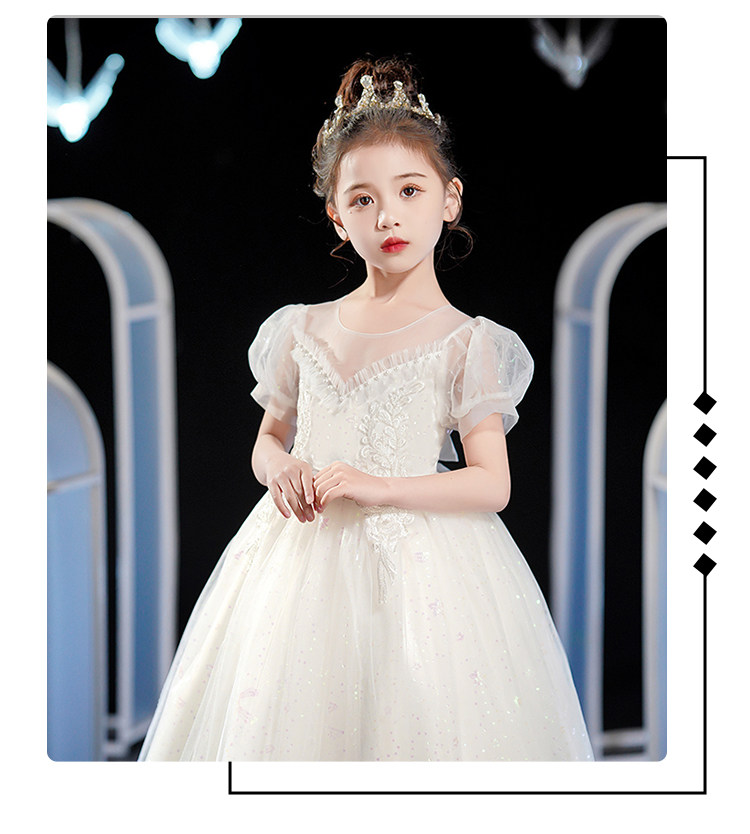 ピアノ発表会ドレス パフスリーブ刺繍入りプリンセスロングドレス