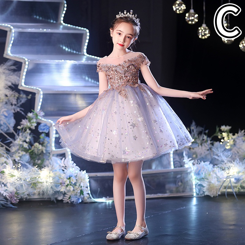 ピアノ発表会ドレス 女の子用星空刺繍プリンセスドレス発表会結婚式フォーマル
