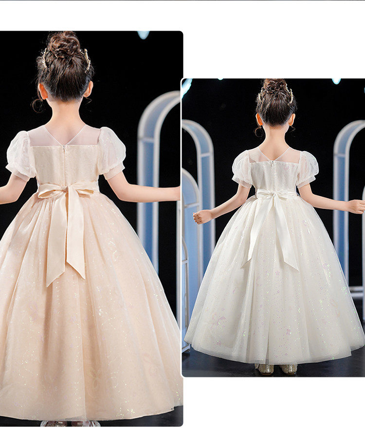 ピアノ発表会ドレス パフスリーブ刺繍入りプリンセスロングドレス