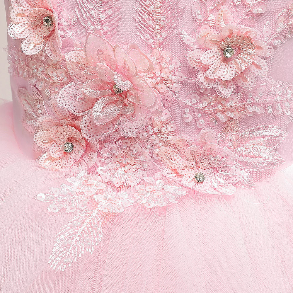 ピアノ発表会ドレス ピアノ発表会用ドレス 花刺繍 長袖 結婚式 誕生日 4色展開