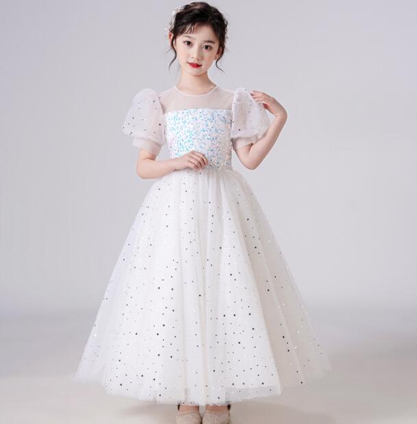 ピアノ発表会ドレス 結婚式用 キッズドレス スパンコール装飾のお姫様風キラキラドレス 子供ドレス