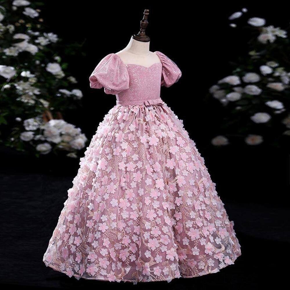 発表会に♡花びらのドレス ピンク フラワーモチーフ ピアノ発表会 結婚式用 子どもドレス 春の桜モチーフドレス ピアノ発表
