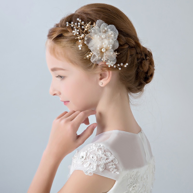 ピアノ発表会用 髪飾り 結婚式用 ヘアアクセサリー 花飾りパール付き