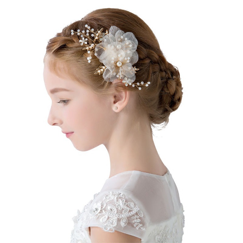 ピアノ発表会用 髪飾り 結婚式用 ヘアアクセサリー 花飾りパール付き