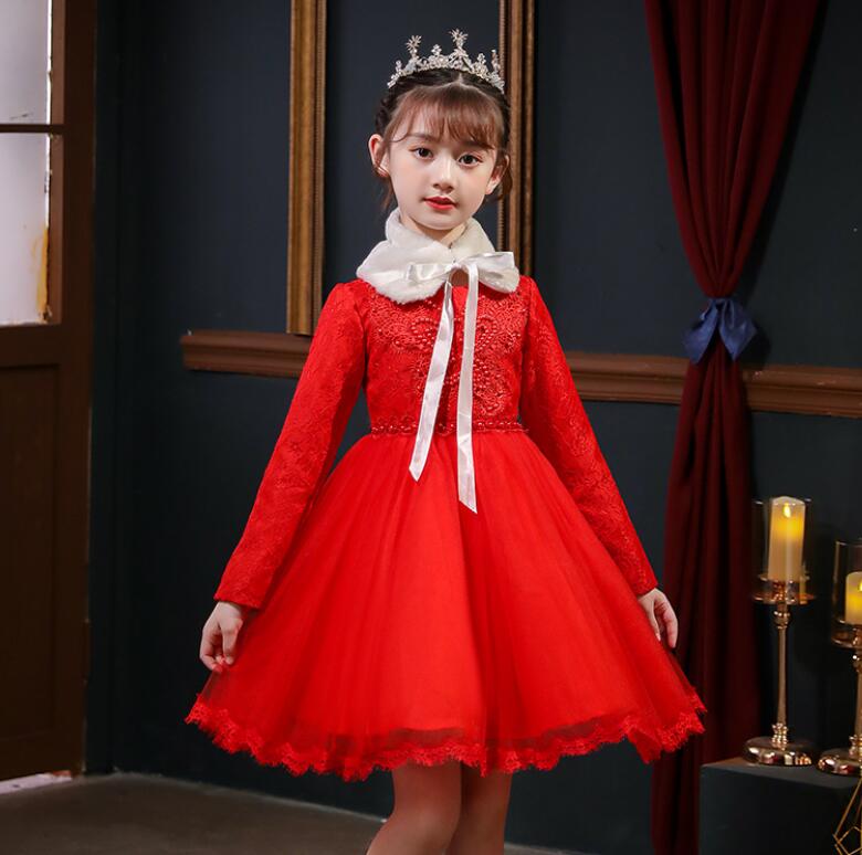 ピアノ発表会ドレス 長袖 純白のお姫様風 キッズドレス