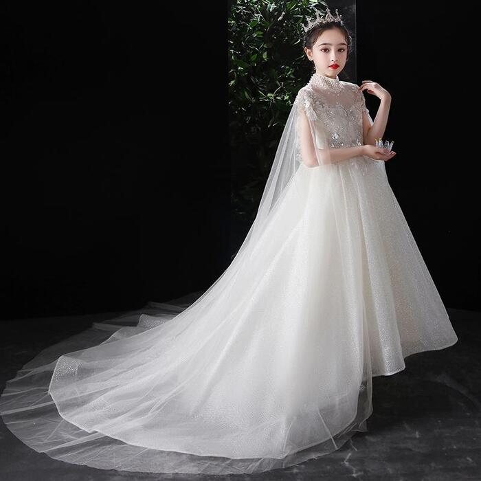 ピアノ発表会 結婚式用 子どもドレス 長いボールガウン付き ロング