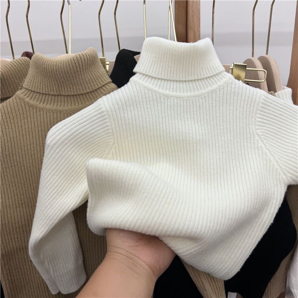 子ども服 子どもニット シンプルなリブハイネックニット