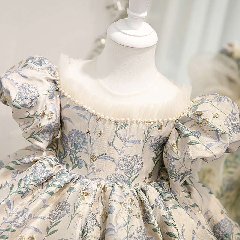 キッズドレス  花柄プリンセスドレス パフスリーブ