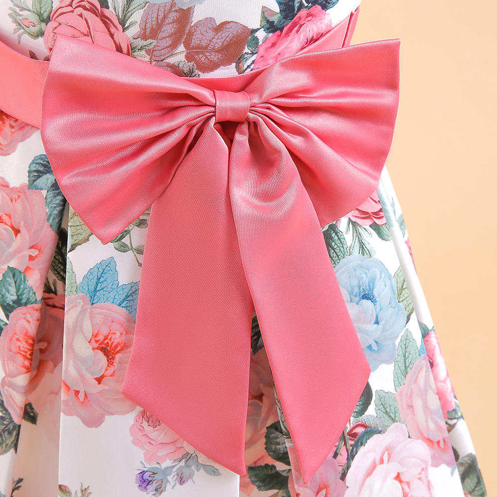 ピアノ発表会ドレス ローズとリボンが可愛い花柄のキッズドレス 結婚式 誕生日 パーティにも対応 子供ドレス 2色展開