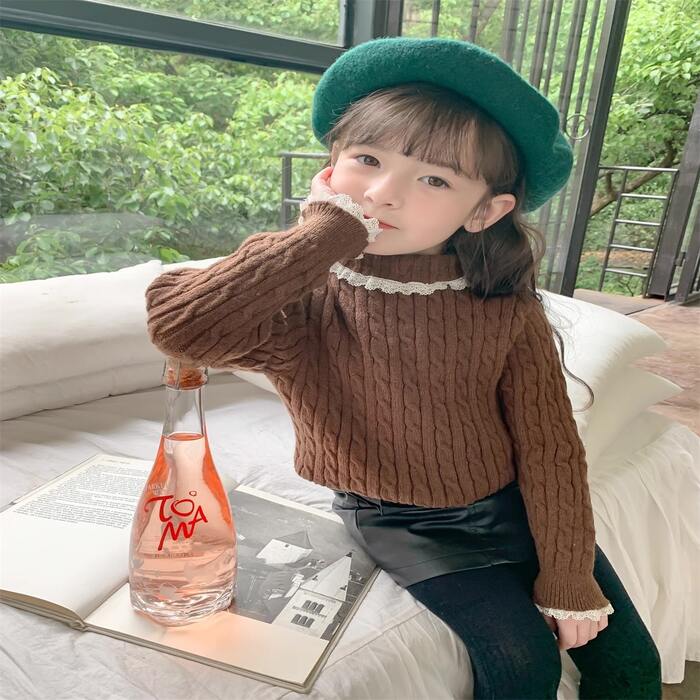 子ども服 子どもニットレース付きプルオーバー