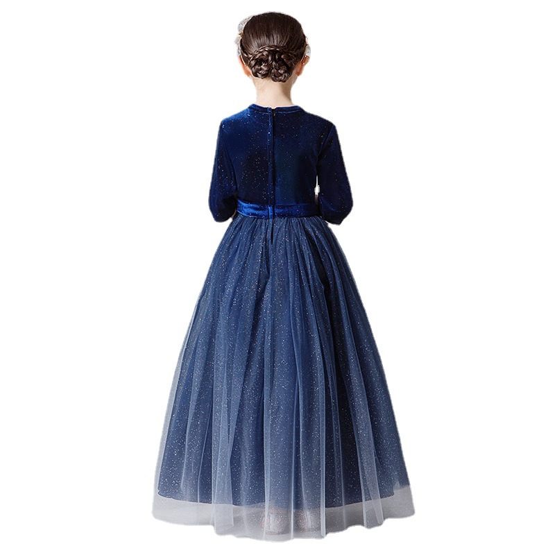 ピアノ発表会ドレス 女の子用星空柄五分袖ロングドレス結婚式発表会