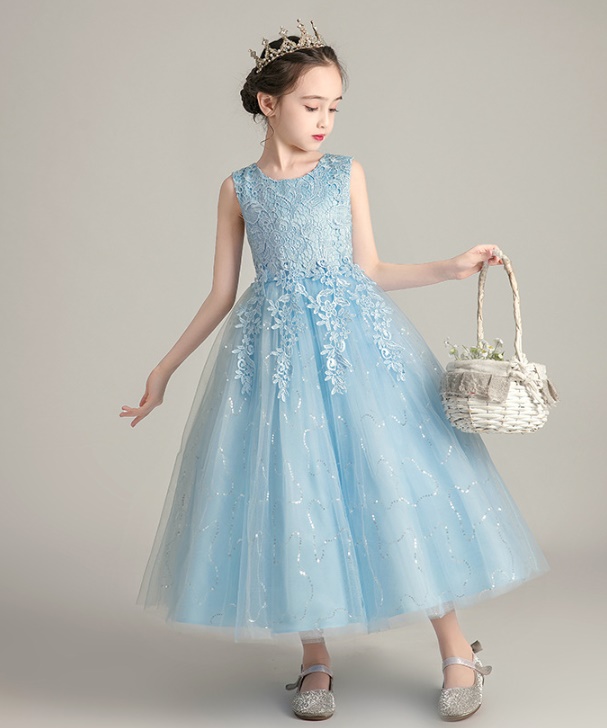 ピアノ発表会ドレス 結婚式 キッズドレス 女の子用 水色お姫様キッズドレス