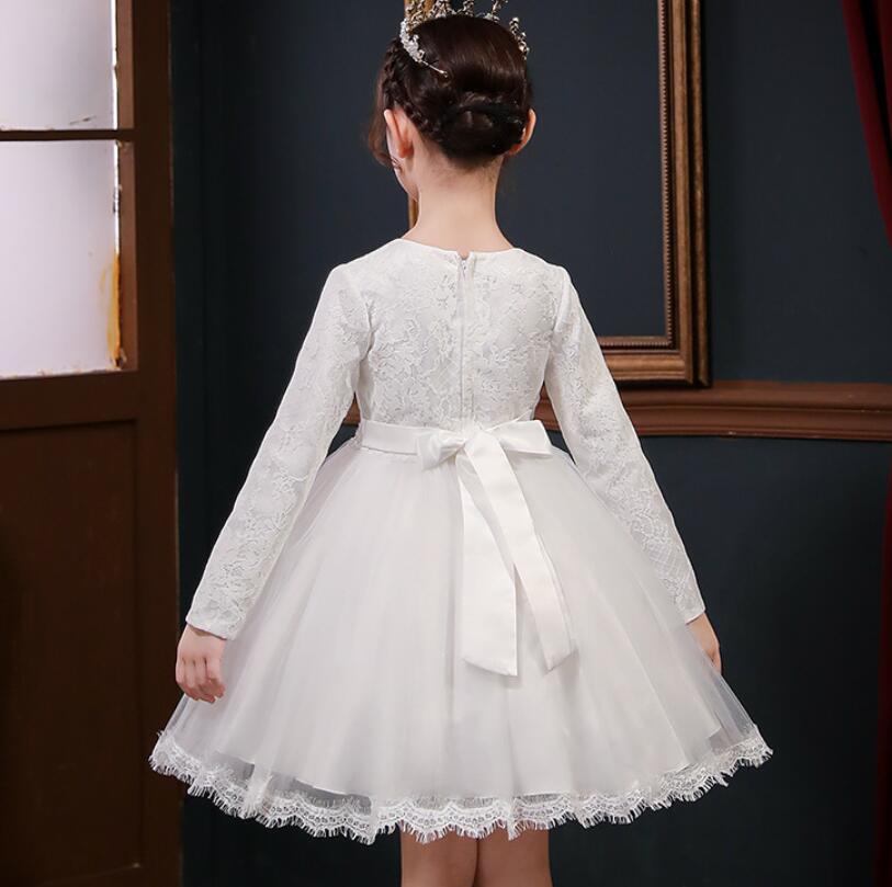 ピアノ発表会ドレス 長袖 純白のお姫様風 キッズドレス