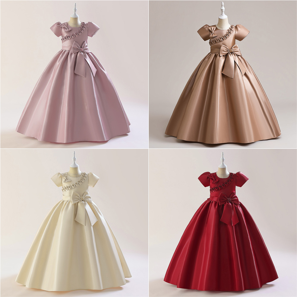 ピアノ発表会 キッズドレス 子供服 サテン素材 長袖 四色展開 結婚式対応