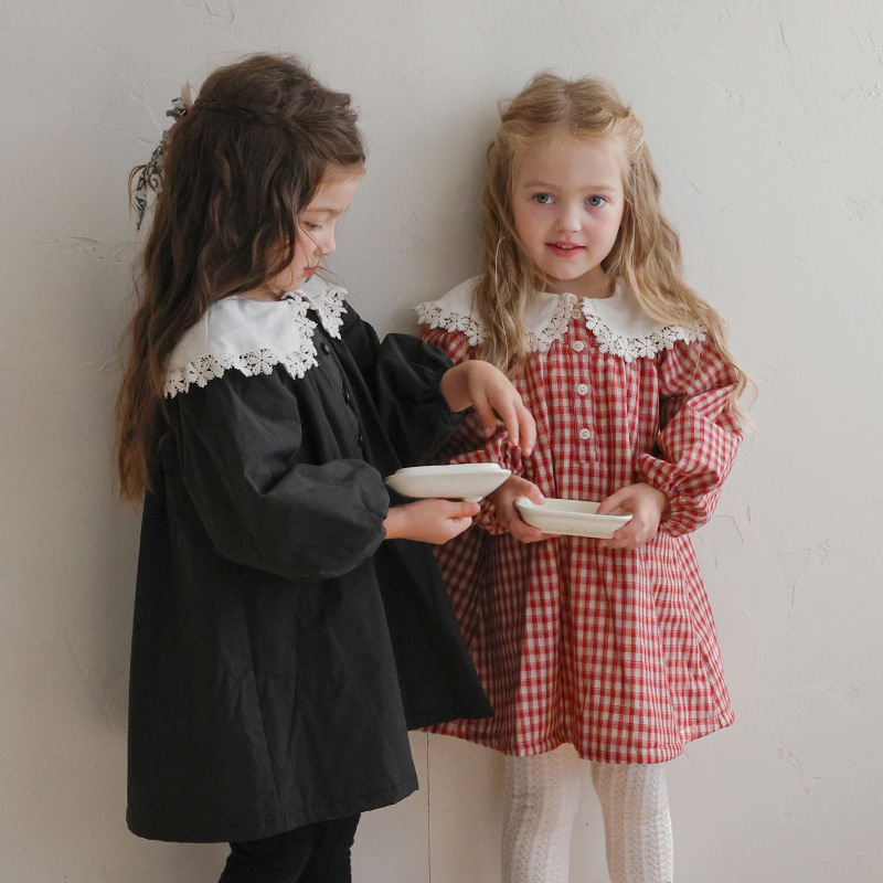 ピアノ発表会ドレス フリル襟付きピアノ発表会用ワンピース 長袖 2色展開 90-150センチ対応